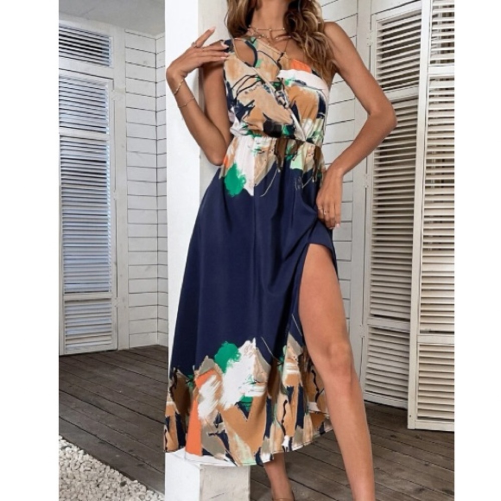 Boho floral tropical print one shoulder dress - Picture 6 of 6